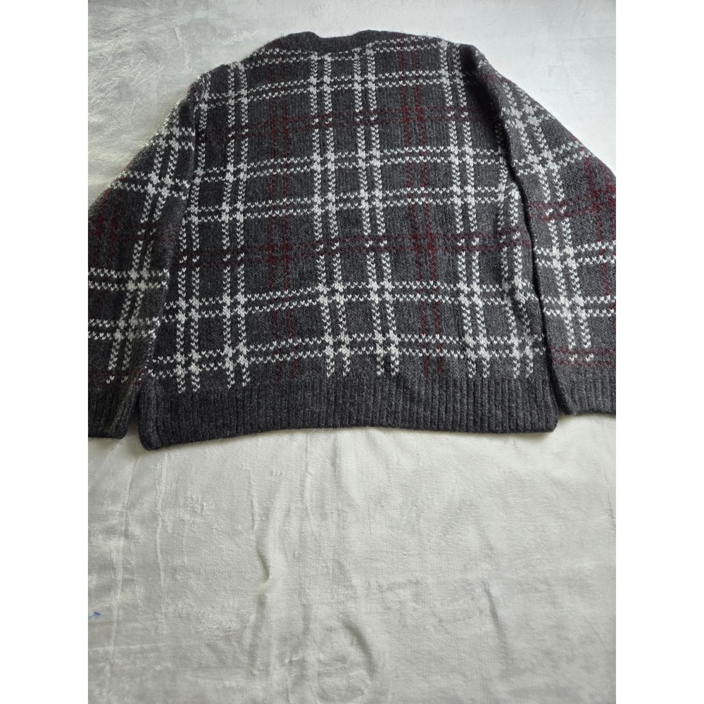 Abercrombie & Fitch Oversized Plaid Crewneck Sweater Charcoal Grey Mens Large - Picture 7 of 8